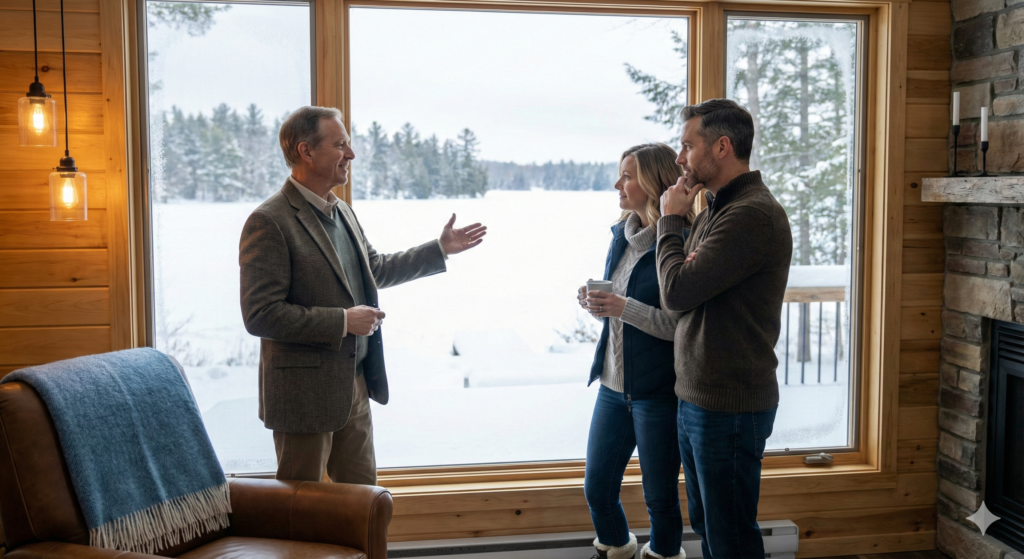 Your Home Sold Guaranteed Realty Exclusive - What Is the Best Time of Year to Buy a Lake House in Minnesota?  Stunning lake house for sale during a peaceful autumn sunset in Nisswa, Minnesota, illustrating the best time of year to buy property