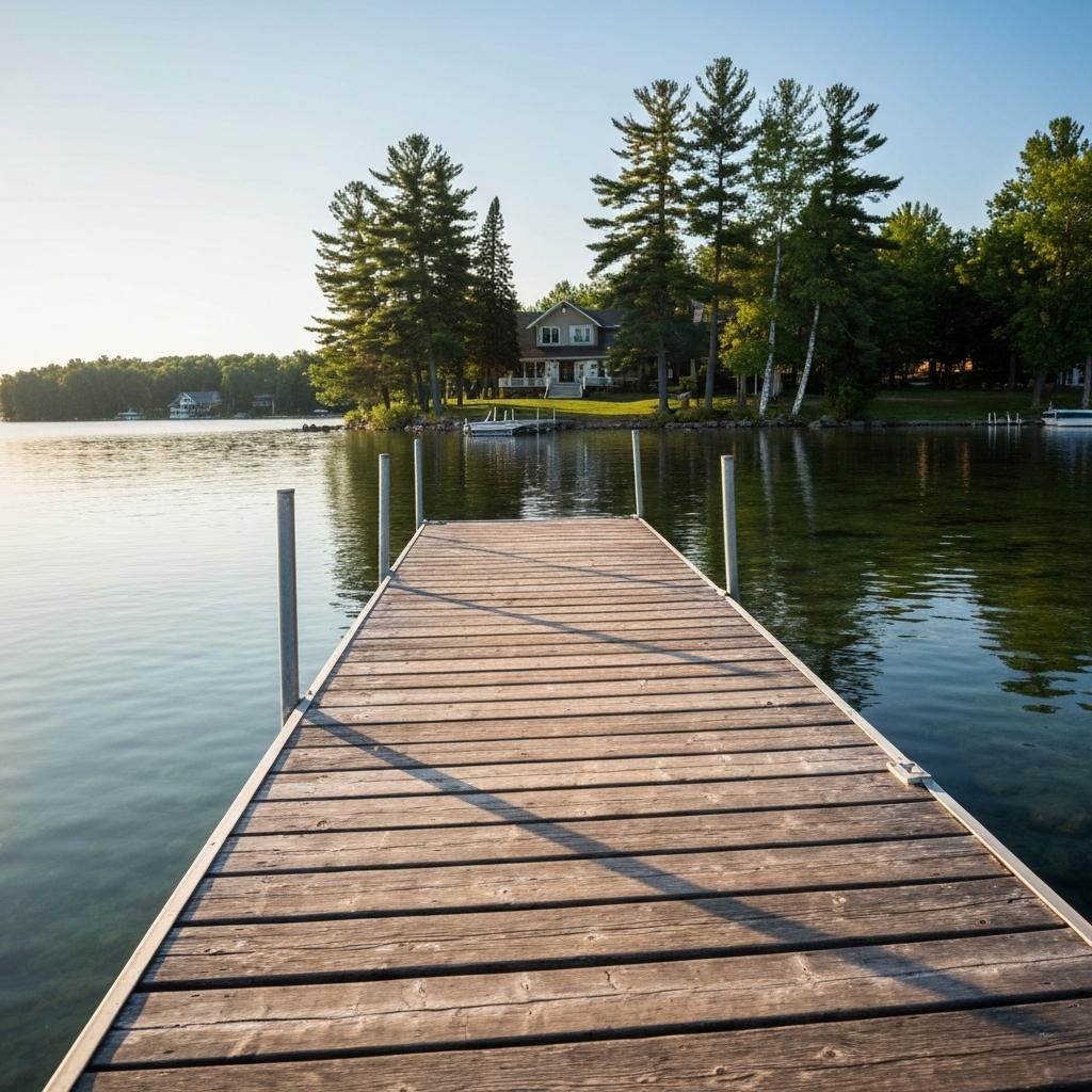 What Price Range Gets the Most Buyer Traffic for Brainerd Lakes Area Homes? A serene Minnesota lake home with a private wooden dock, representing desirable Brainerd Lakes Area homes for sale under the $650k price point.